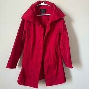 Rainforest Bold Red Hidden Hood Water Resistant Women’s Long Raincoat